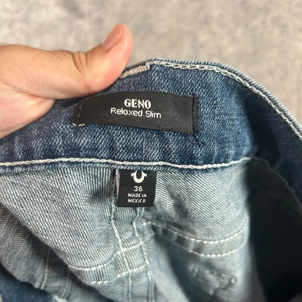 True Religion Geno Relaxed Slim Jeans Mens 36x32 Blue Medium Wash Horseshoe Y2K